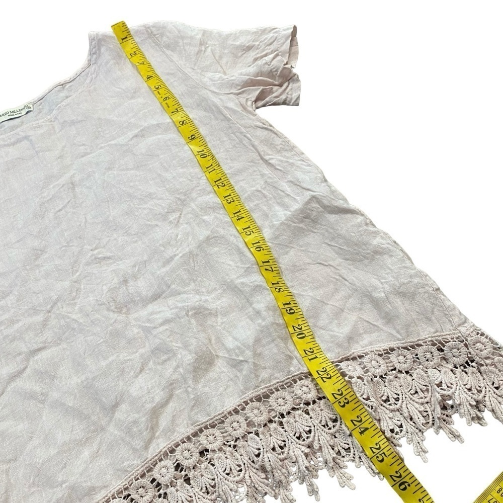 Terzo Millennio Cream Lagenlook Linen Crochet Hem Short Sleeve Blouse Top Size M - Picture 7 of 7